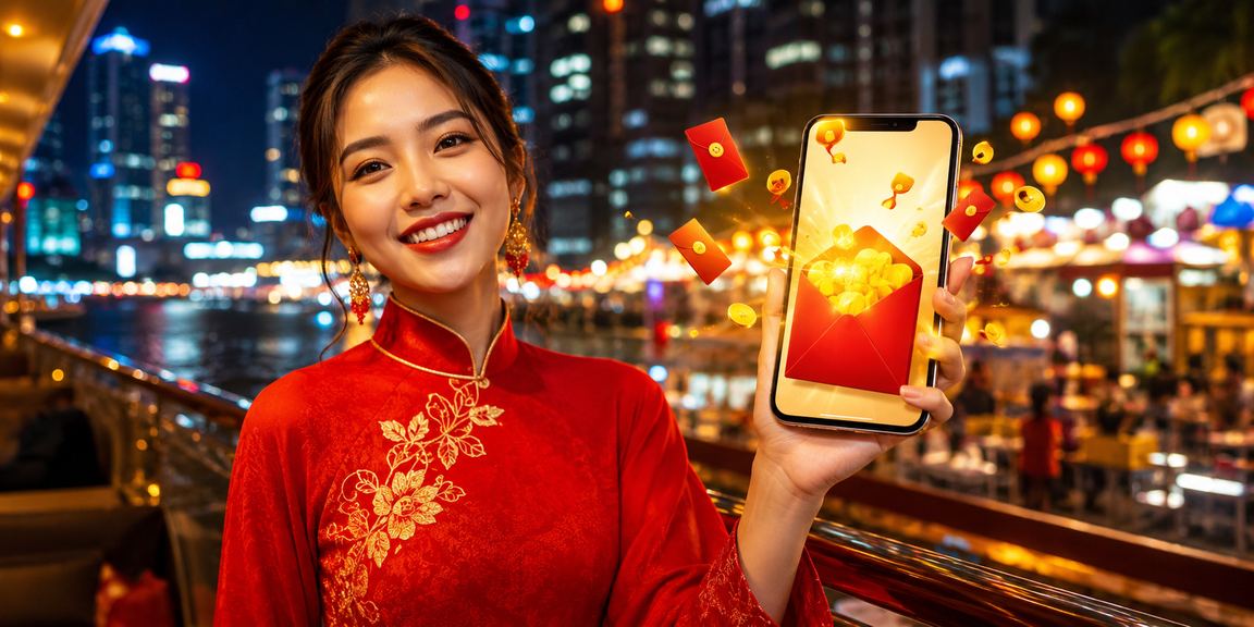 Người phụ nữ áo dài tại TP.HCM nhận phong bì đỏ thưởng trong lễ hội truyền thống